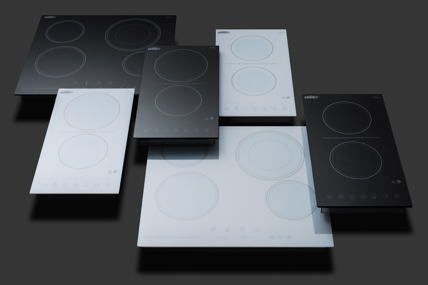 230V 4-burner cooktop in white ceramic Schott glass with digital touch controls and an extra large 8